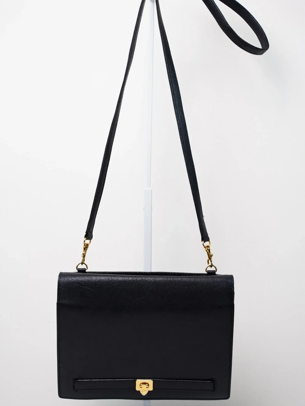 Vintage Valentino Garavani Black Leather Crossbody Bag 90s Quiet Luxury